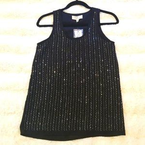NWT Olive & Oak Women Black beaded double-layered sleeveless top, XS